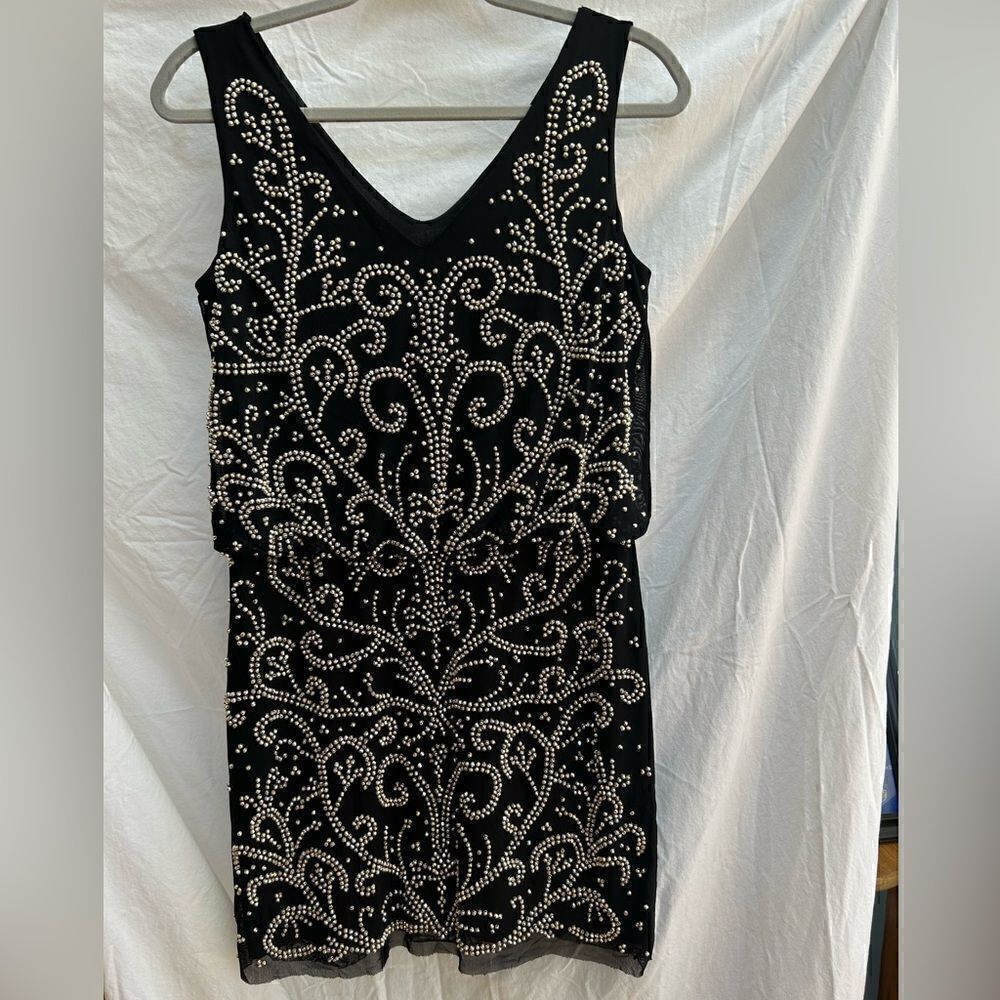 Xscape black beaded dress size 10 EUC cocktail, holiday event blouson top